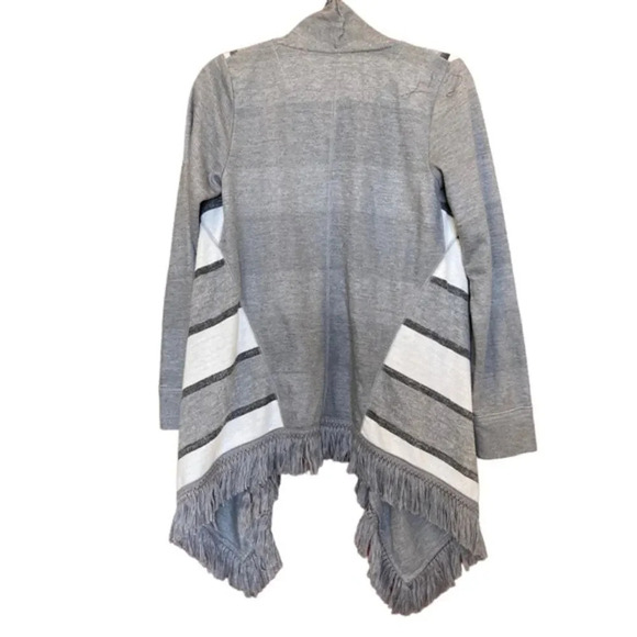 ANTHROPOLOGIE Saturday Sunday Elise Gray Striped Fringe Cardigan Sweater Small - Picture 2 of 6